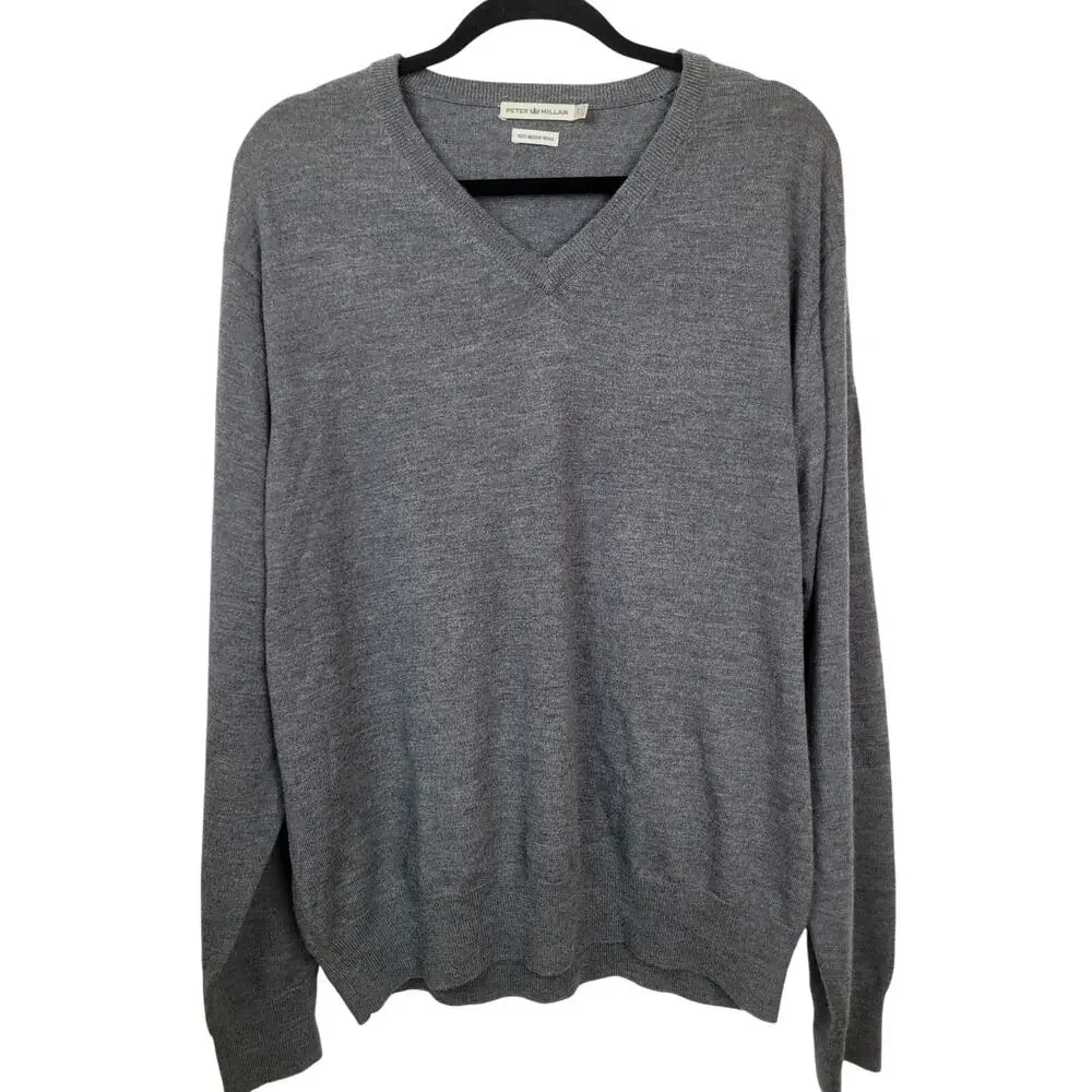 Peter Millar Men's Merino Wool V-Neck Long Sleeve Sweater Gary Size XL